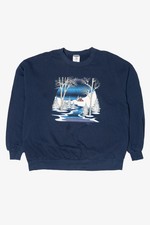 Vintage Winter Cabin Scene Sweatshirt 2000s 