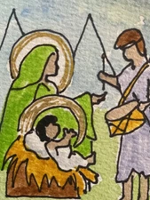 ACEO watercolor art by PJ, art card 2.5 x 3.5: the drummer boy