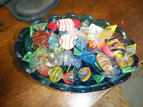 25  Vintage MCM Colorful Hand Blown Murano Style Art Glass Wrapped Candy Pieces