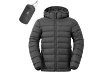 ASPO Men's Packable Puffer Jacket Lightweight Detachable Hood Dark Grey LARGE
