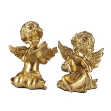 Set of 2 Cherubs Baby Angel Statue Figurine Garden Angel Sculpture Table Gold
