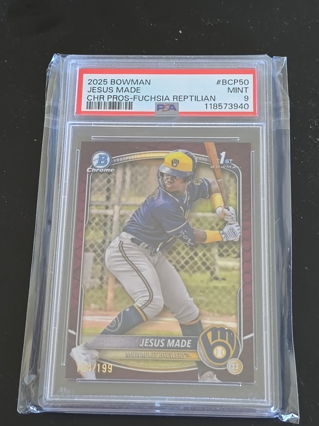 2025 Bowman Jesus Made Chrome Reptilian Fuchsia Refractor 1st #/199 Psa 9