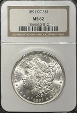 1891-CC MORGAN DOLLAR NGC MS62
