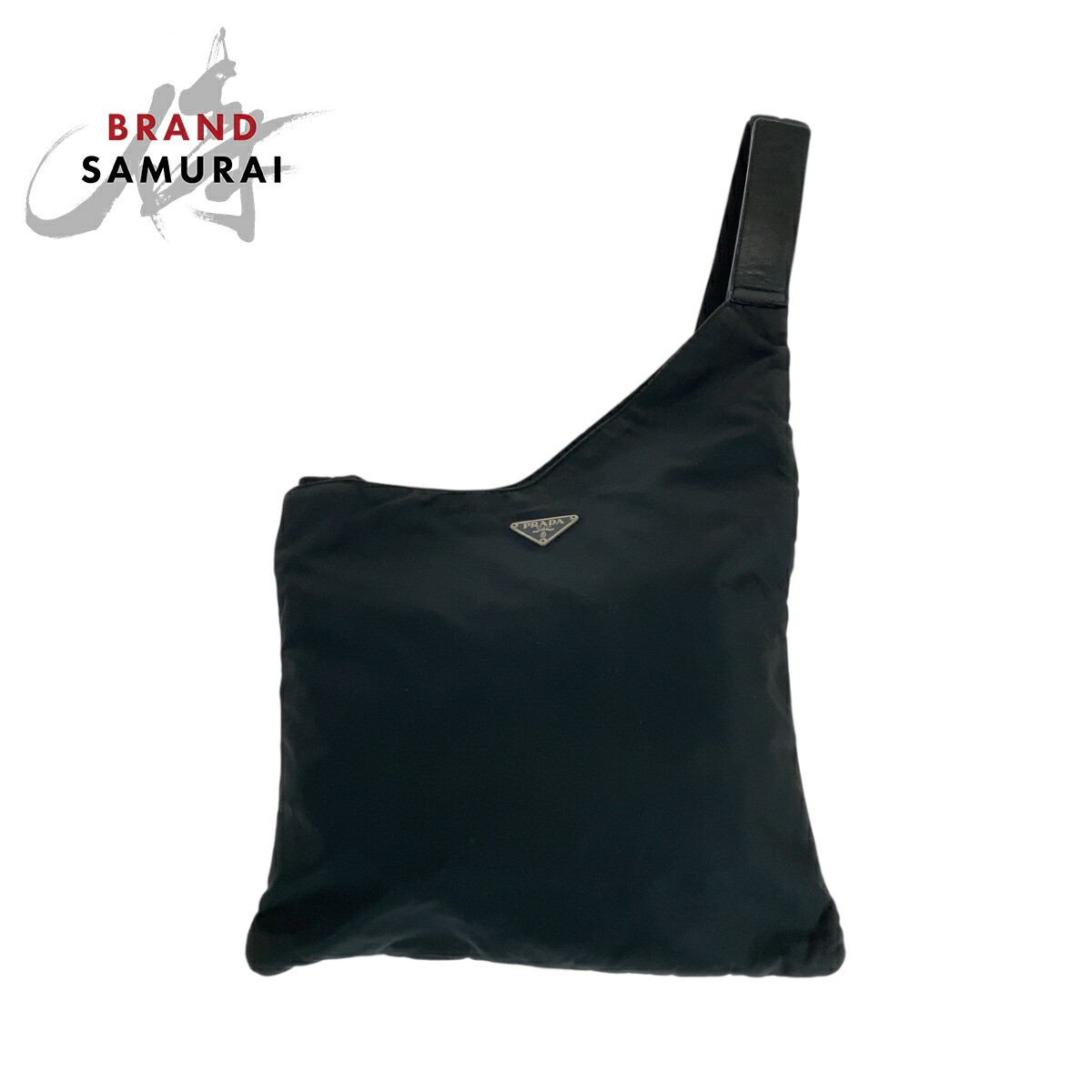 Prada Tessute Triangle Logo Metal Plate Black Silver Nylon Crossbody Bag