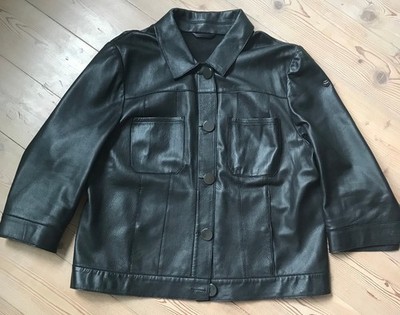 MILESTONE   Damen Leder Jacke M 44 IT 50 Kurz Schwarz 3/4 Arm lässig wNEU