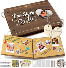 Valentines Day Couples Photo Album Scrapbook - 111PCS the Story of Us Wooden Scr