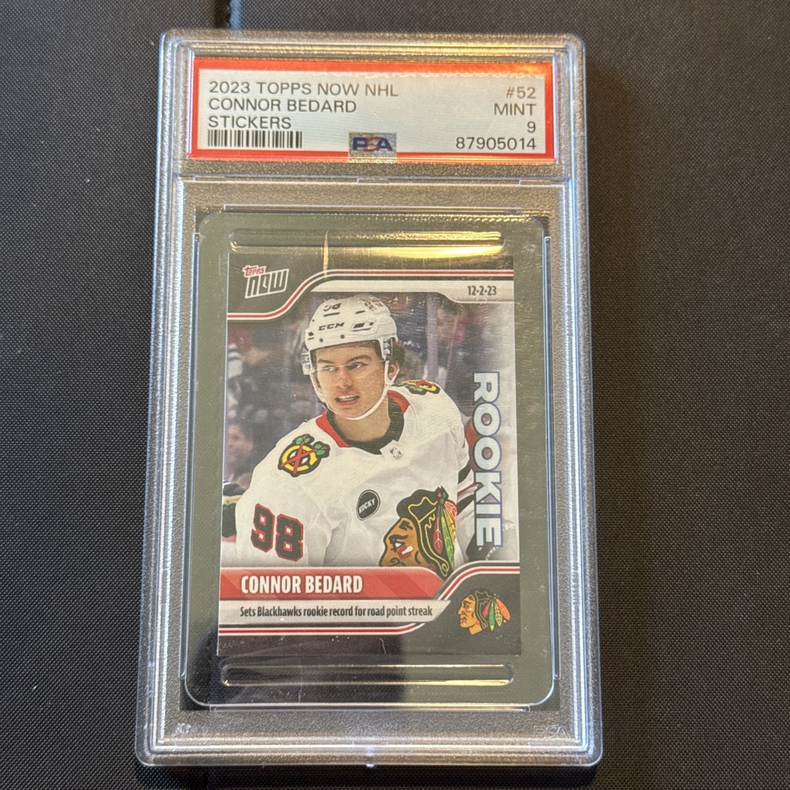 2023 Topps Now NHL Debut Sticker #1 Connor Bedard RC Rookie PSA 9 Mint