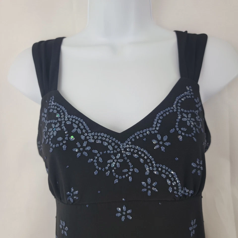 DRESSBARN Womens Babydoll Tank Top PETITE M Black Beaded Whimsigoth Fairy Y2K - Image 2 of 4