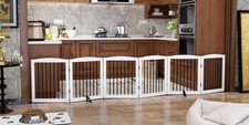 Freestanding Pet Gate for Dogs, Foldable Wooden Dog Gate for House, Extra Wid...