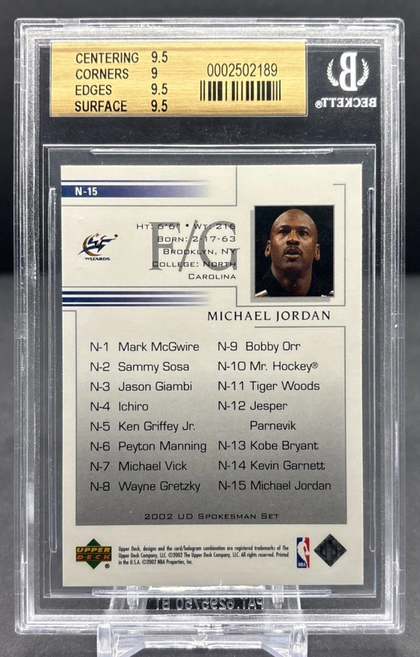 2002 UPPER DECK NBA #N15 Michael Jordan Wizards National Convention BGS 9.5 - Image 2 of 2