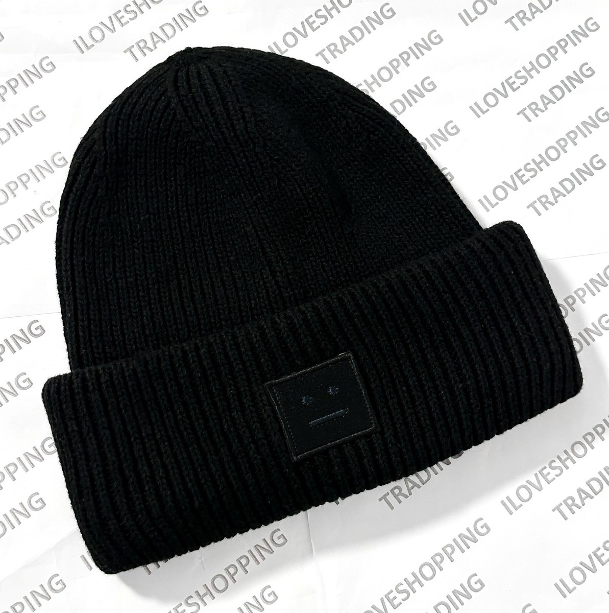 ACNE STUDIOS BLACK UNISEX WOOL-BLEND PANA FACE PLAQUE TURN UP CUFF