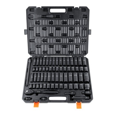 65-Piece 1/2'' Drive Cr-V Impact Socket Set SAE 3/8'' to 1-1/4'' + Metric 10-24mm