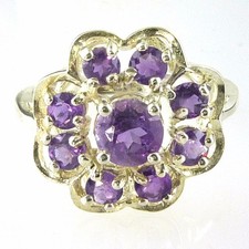 Genuine African Amethyst Flower Cluster ring .925 Sterling Silver,1.09 Ct Size 7
