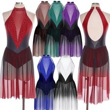Women Costume Gradient Color Dancewear Dance Dress Performance Sleeveless Jazz