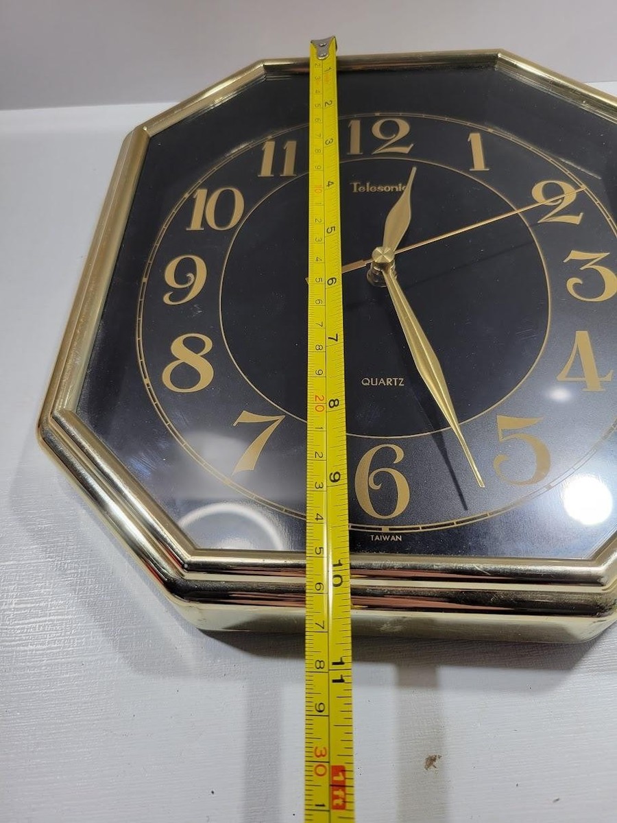 Vintage Telesonic Quartz Wall Clock Octagon Black Gold Analog