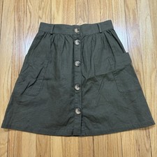 Sezane Lorraine Skirt Women’s Size 36 Olive Green Linen Blend Button Front