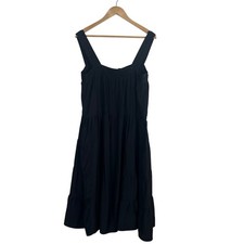 Natalie Martin Black 100% Silk Tiered Midi Dress Womens Size S Square Neck Boho