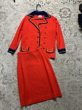 VTG Women's 60s 2 Pc Red Wool Dress Suit Sz 12 1960s Jacket Skirt Set GREAT
