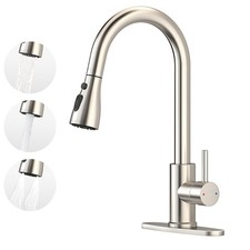 Kitchen Faucet with Pull Down Sprayer Brushed Stainless Steel Single Handle K...
