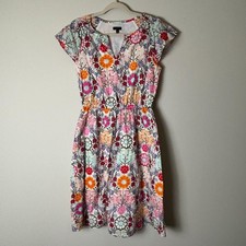 Talbots Dress Women's 4 Multi Color Floral A-Line Knee Length Cottage Bloomcore