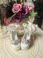 1/4 White Thick-soled Coarse-heeled High Heels Shoes With Flower Fit BJD Doll