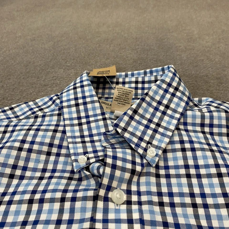 Duluth Trading Mens M Blue Plaid Wrinklefighter Trim Fit Button Down Shirt NWT - Image 2 of 4