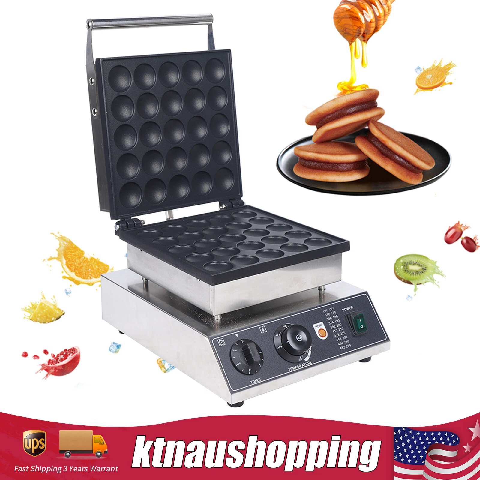 Mini Dutch Pancake Maker Poffertjes Machine for 25PCs Mini Round Pancakes