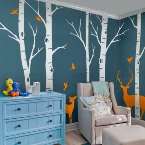 Birch Tree with Deer and Bird Wall Decals W1116 - Picture 2 of 16
