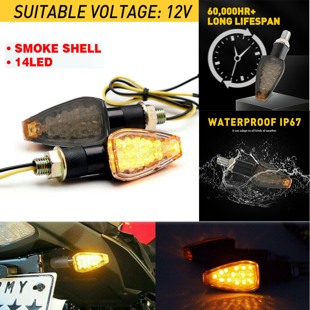 2 x Universal Motorcycle Amber LED Turn Signal Indicators Light Blinker Lamp 12V