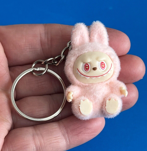 Super Cute Labubu Flocked Mini Custom Keychain - PINK Kawaii Cartoon Monster