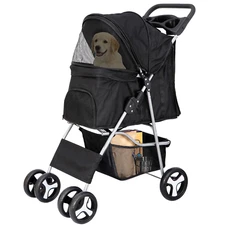 4 Wheels Pet Carrier Dog Cat Jogger Foldable Travel Stroller with Storage Basket