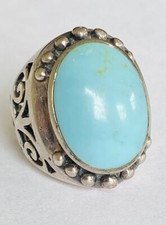 Vintage Signed Sterling Silver Oval Turquoise Scroll Openwork Ring Size 6 9grams