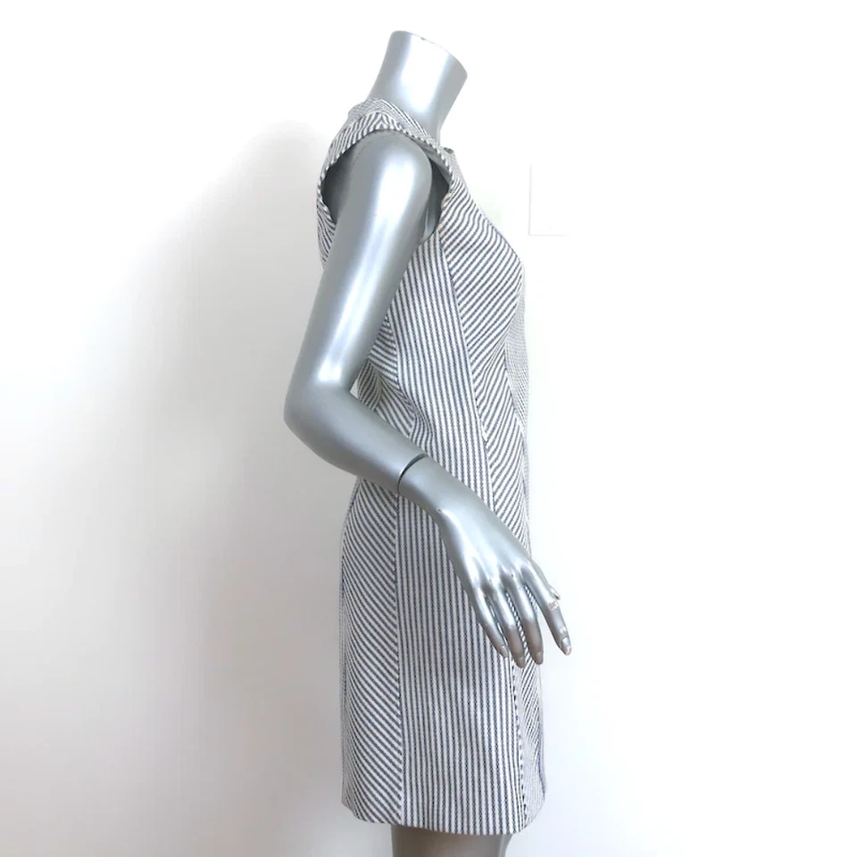 Theory Helaina Sleeveless Mini Dress Navy/White Striped Stretch Wool Size 2 - Image 4 of 4