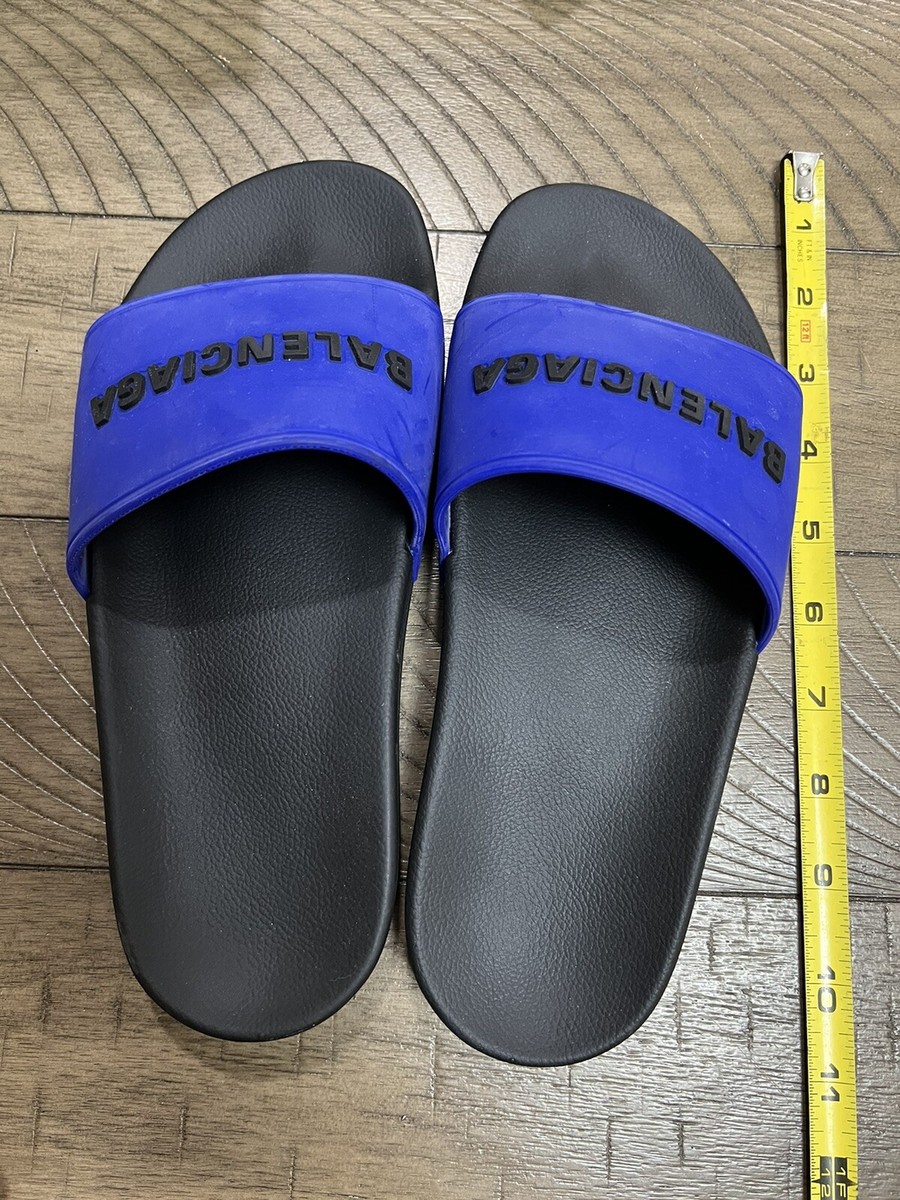 Balenciaga Black Blue Bicolor Rubber Logo Slide On Pool 