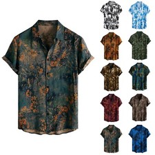 Mens Hawaiian Shirt Aloha Beach Tropical Holiday Button Down Summer Loose Shirts
