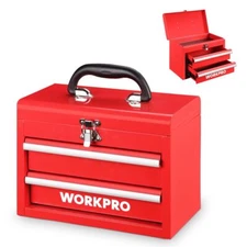 WORKPRO Portable Mini Tool Box 2 Drawer Metal Tool Chest with Ball Bearing Slide