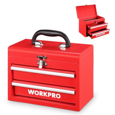 WORKPRO Portable Mini Tool Box 2 Drawer Metal Tool Chest with Ball Bearing Slide