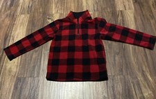The Children's Place 1/4 Zip Long Sleeve Plaid Fleece Pullover 5T Red Black