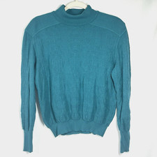 Courreges Paris Wool Blend Sweater Mock Neck L Textured Pattern Teal France Vtg