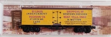 MT N-Scale; 36' wood reefer billboard car, "ST. LOUIS INDEPENDENT PACKING",