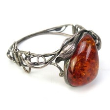 Wunderschöner Armreif aus Silber (geprüft) 60er Jahre Design Bernstein Amber