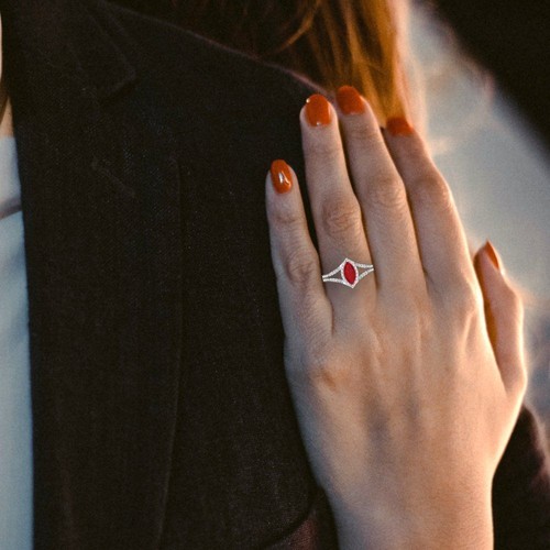 1.2 tcw Marquise Cut Engagement Ring 14K White Gold Tourmaline Promise Ring - Picture 5 of 11