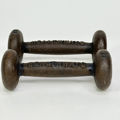 2 mancuernas vintage de hierro fundido Healthways #1 (1,3 lb ea) -tamaño raro- - Imagen 3 de 13