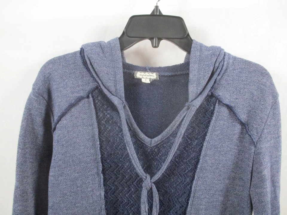 Sombra de ojos para mujer sudadera con capucha pequeña azul manga larga cordón pulóver camisa de algodón Foto 2 de 4