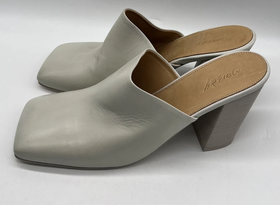 Mules Marsell 'Foschia' Cuero Blanco Puntera Cuadrada Tacón Bloque Talla 38.5 Foto 3 de 4