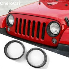 Black Front Headlight Lamp Cover Trim Ring for 07-17 Jeep Wrangler JK Unlimited