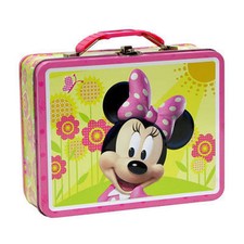 Tin Metal Lunch Snack Toy Box Embossed Disney Minnie Mouse Flower NEW