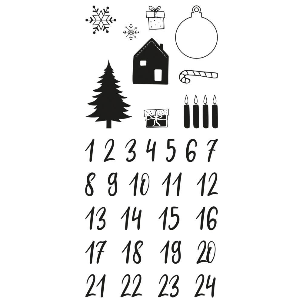 Rayher Clear Stamps Adventskalender Zahlen 1 – 24, Motiv Classic, Bogengröße 97 x 205 mm, 24 Zahlen und 9 Motive, klar, transparente Stempel, durchsichtig, Silikonstempel, 50223000 - Bild 2