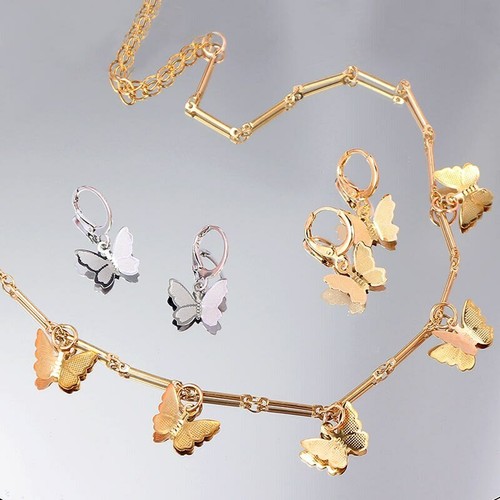Gold Butterfly Necklace Hoop Dangle 