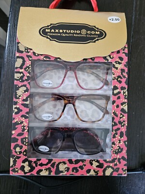 Maxstudio Brand New Designer Eyeglasses +2.00 Readers Tortoise